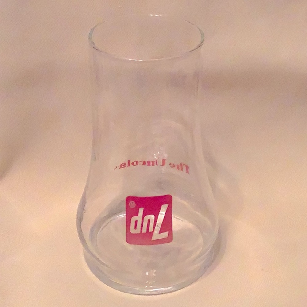 7 Up The Uncola Upside Down Glass Tumbler Vintage 70's Red Letters On Clear